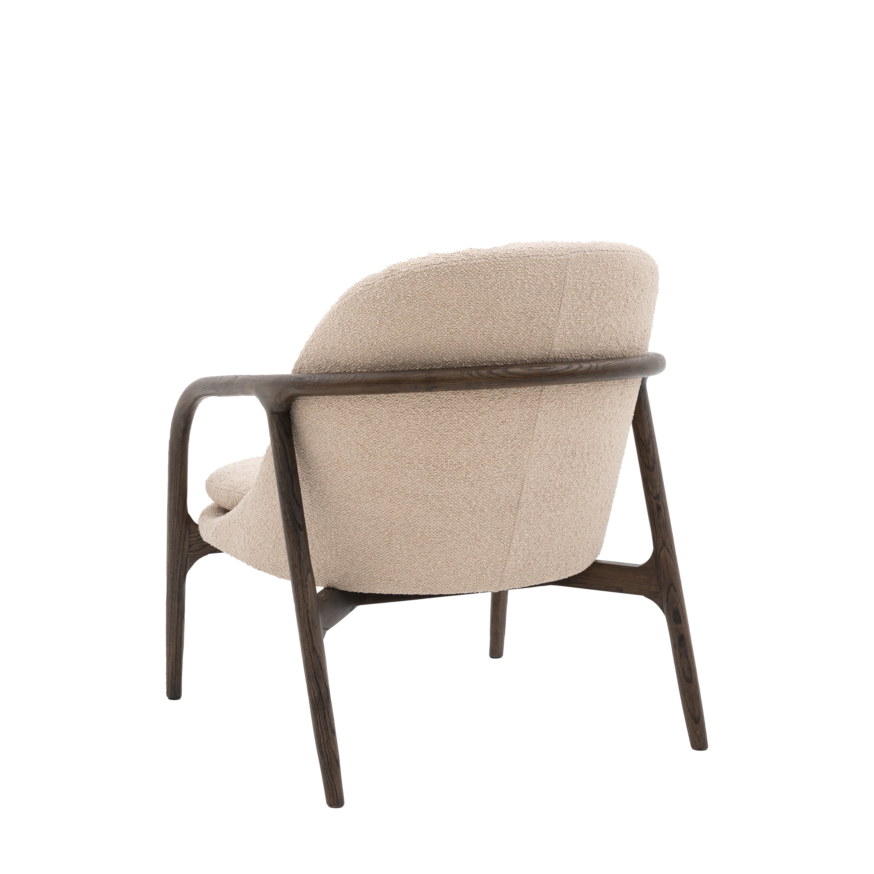Arabella Dark Oak Wood & Taupe Boucle Curved Armchair